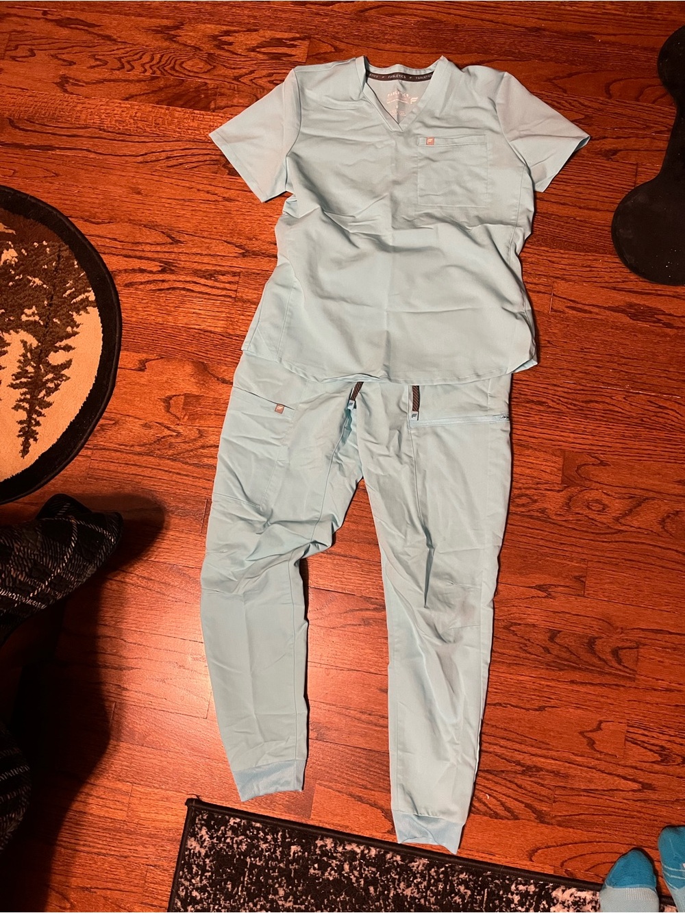 Fabletics Scrubs Light Blue Track Jogger Set